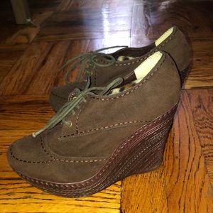 Chocolate Faux Suede Oxford Wedge